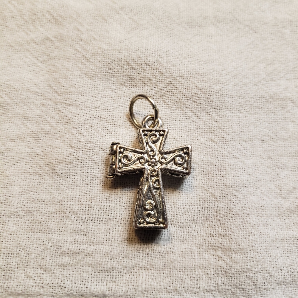 Beautiful Silvertone Opening Cross Pendant With scroll Work(Pendant Only)